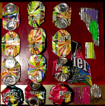 COMPRESSION - acrylique,collages métal et carton 50X50 cm